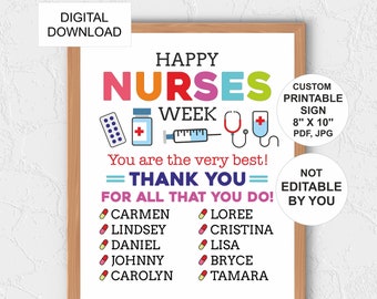 Personalised Nurse week sign printable / Personalised nurses week sign / Nurses appreciation sign / Nurse thank you sign / Nurses week 2024