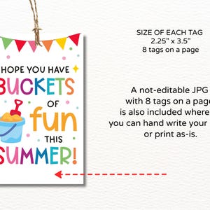 Summer Buckets of Fun Gift Tags Printable / End of School Year Buckets ...