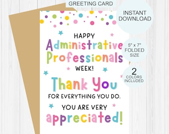 Administrative Professionals week card printable / Admin week Appreciation card / Administrative Professional week thank you card / 2 COLORS