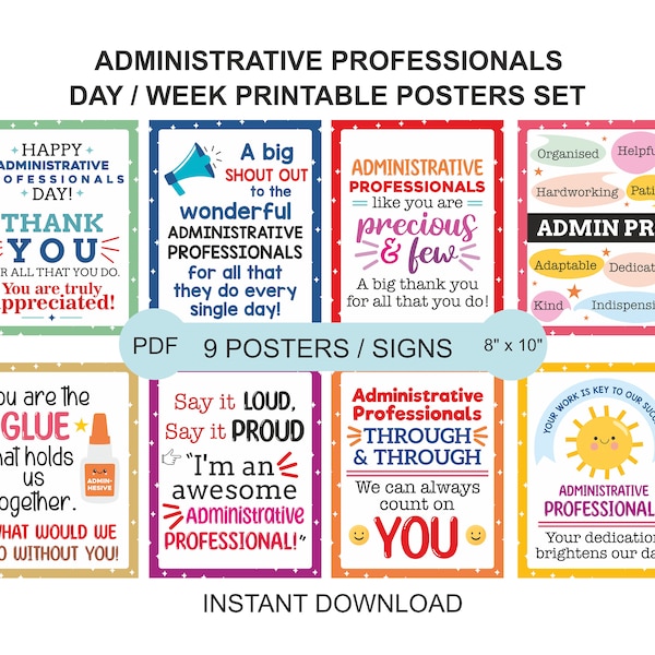 Administrative Professionals Day signs set of 9 printable / Admins Day Poster / Administrative Professionals day poster / Admin day decor