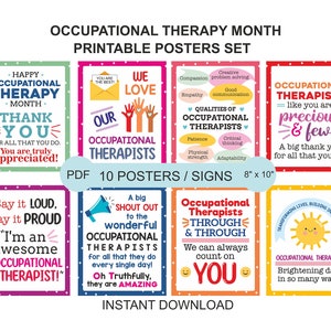 OT-maandborden set van 10 afdrukbare / OT-maandposters / OT-maandcadeaus / ot maanddecoraties / ergotherapiemaand / ot waardering