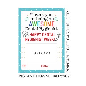 Portatarjetas imprimible para higienista dental / Portatarjetas de regalo para la semana del higienista dental / Regalo de agradecimiento para higienista dental / 5x7 / PDF