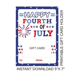 4. Juli Geschenk Kartenhalter zum Ausdrucken / 4. Juli Geschenk Kartenhalter zum 4. Juli / PDF