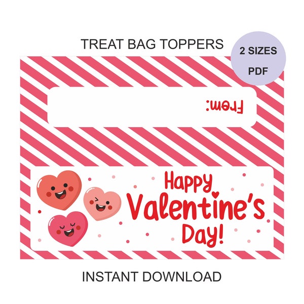 Happy Valentine's Day bag toppers printable / Valentine bag toppers / 2 SIZES / Valentine treat bag topper / Valentine candy bag topper PDF