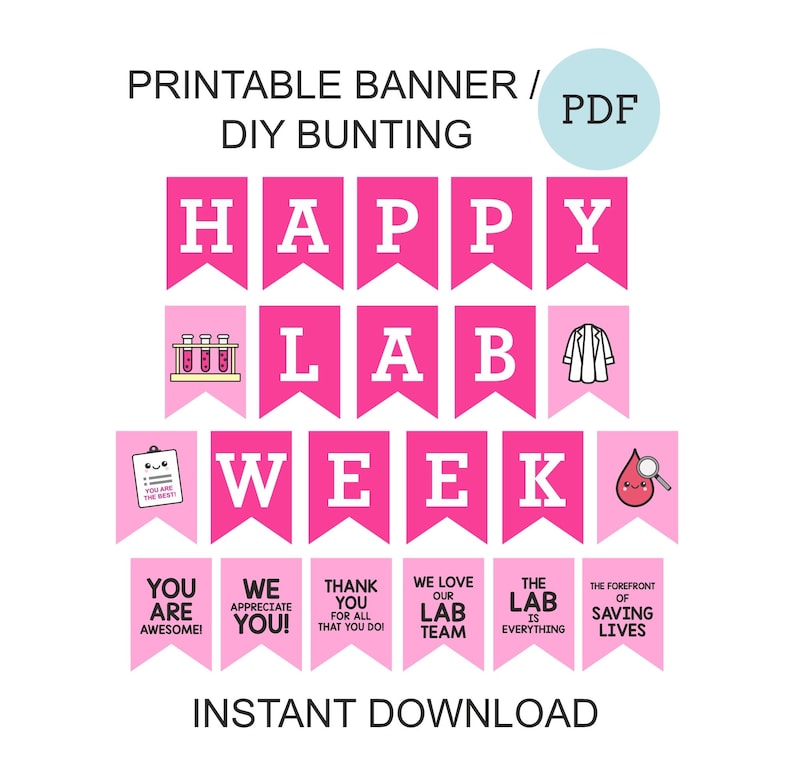 Pink Lab Week banner printable / Lab week 2024 banner / Lab week gifts / Lab week decorations / Lab week decor / Lab appreciation week PDF image 1