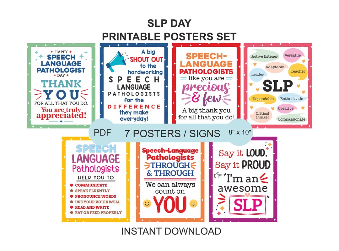 SLP Day Poster Set of 7 Printable / SLP Day Sign / SLP Appreciation