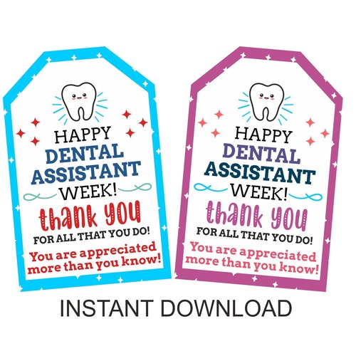 Happy Dental Assistant Week Tags Printable / Happy Dental Etsy