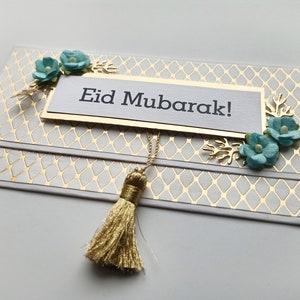 6 White and Gold Eid Cash envelopes with flowers and golden tassel / Set of 6 / Handmade Eid gift envelopes zdjęcie 10