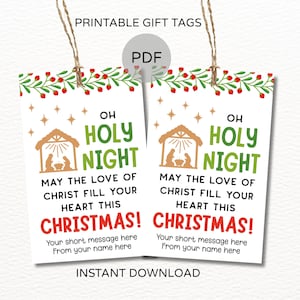 Etiqueta de la Natividad de Navidad imprimible / Etiqueta de Jesús de Navidad / Oh Santa Noche / Etiqueta de Navidad religiosa / Etiqueta de Navidad de Jesús / Etiquetas de Jesús para las fiestas