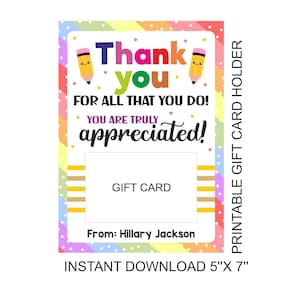 Editable Teacher thank you gift card holder printable / School appreciation / PTO / Principal gift / Assistant Principal / School staff