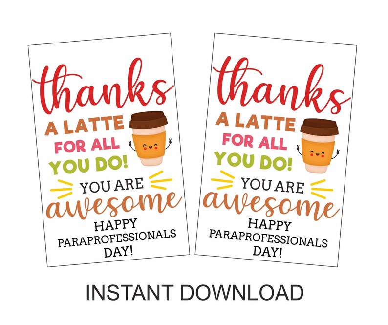 Paraprofessional Coffee Gift Tag Printable / Paraprofessional Coffee ...
