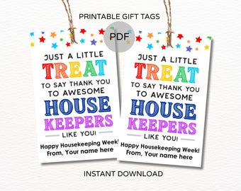 Housekeeping week treat tags printable / Housekeeping appreciation week treat tag / Housekeeping tags / Housekeeping service week treat tags