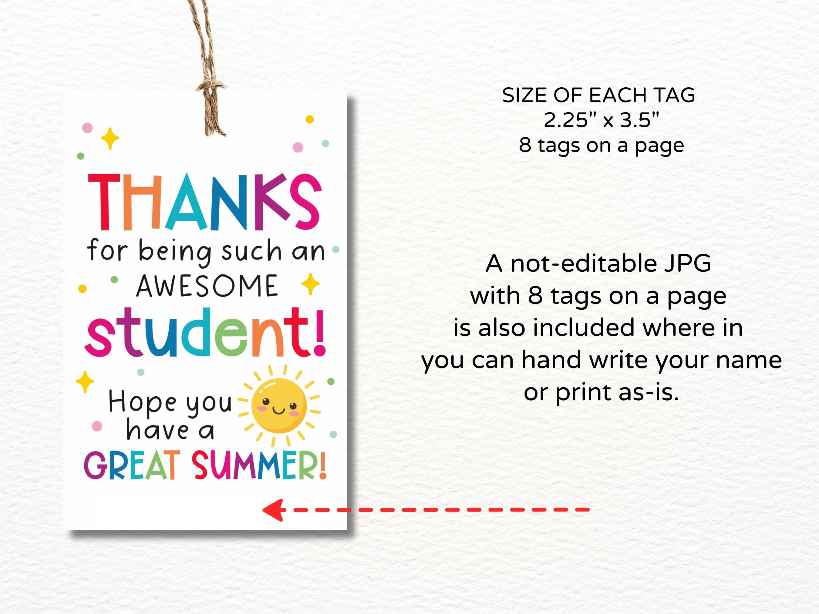 Last Day of School Student Gift Tags Printable / Summer Student Gifts ...