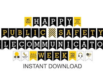 Public Safety Telecommunicators Week banner printable / Telecommunicator week banner / Telecommunications Week / 911 dispatchers week / PDF