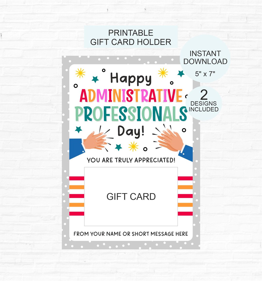 Admin Day Gift Card Holder Printable / Administrative Professionals Day ...