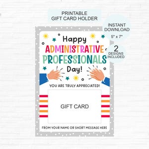 Porta-cartão de presente imprimível para o Dia do Assistente Administrativo / Presentes para o Dia dos Profissionais Administrativos / Ideias de presentes para a Semana do Assistente Administrativo / Agradecimento na Semana do Assistente Administrativo (2 modelos)