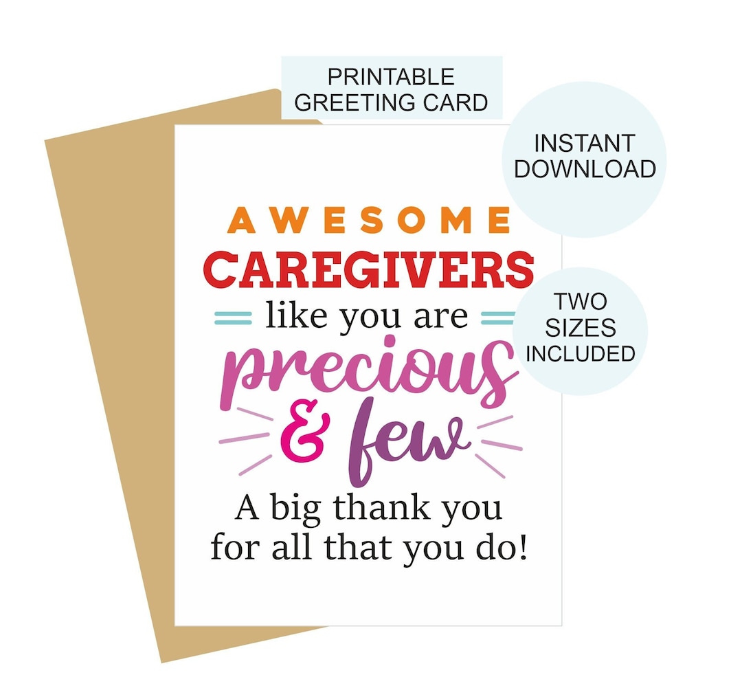 Caregiver Card Printable / Caregiver Gift / Caregiver Thank You Card ...