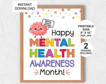 Mental Health month poster printable / Mental health awareness month / Mental Health week sign / Mental health month decor / 2 DESIGNS / PDF