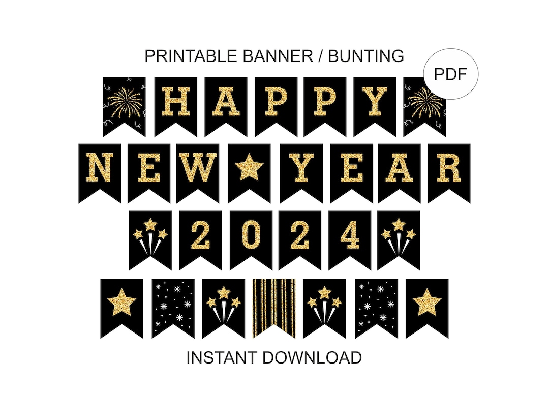 Happy New Year Banner Printable / Happy New Year 2024 Banner / Happy ...