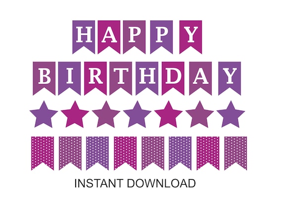 Purple Happy Birthday Banner Printable / Printable Purple - Etsy
