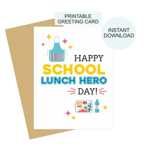 School Lunch Hero Day Geburtstagskarte zum ausdrucken / bestehen zum Kindertag für Kinder zum Schullunch / Lunch Lady / PDF