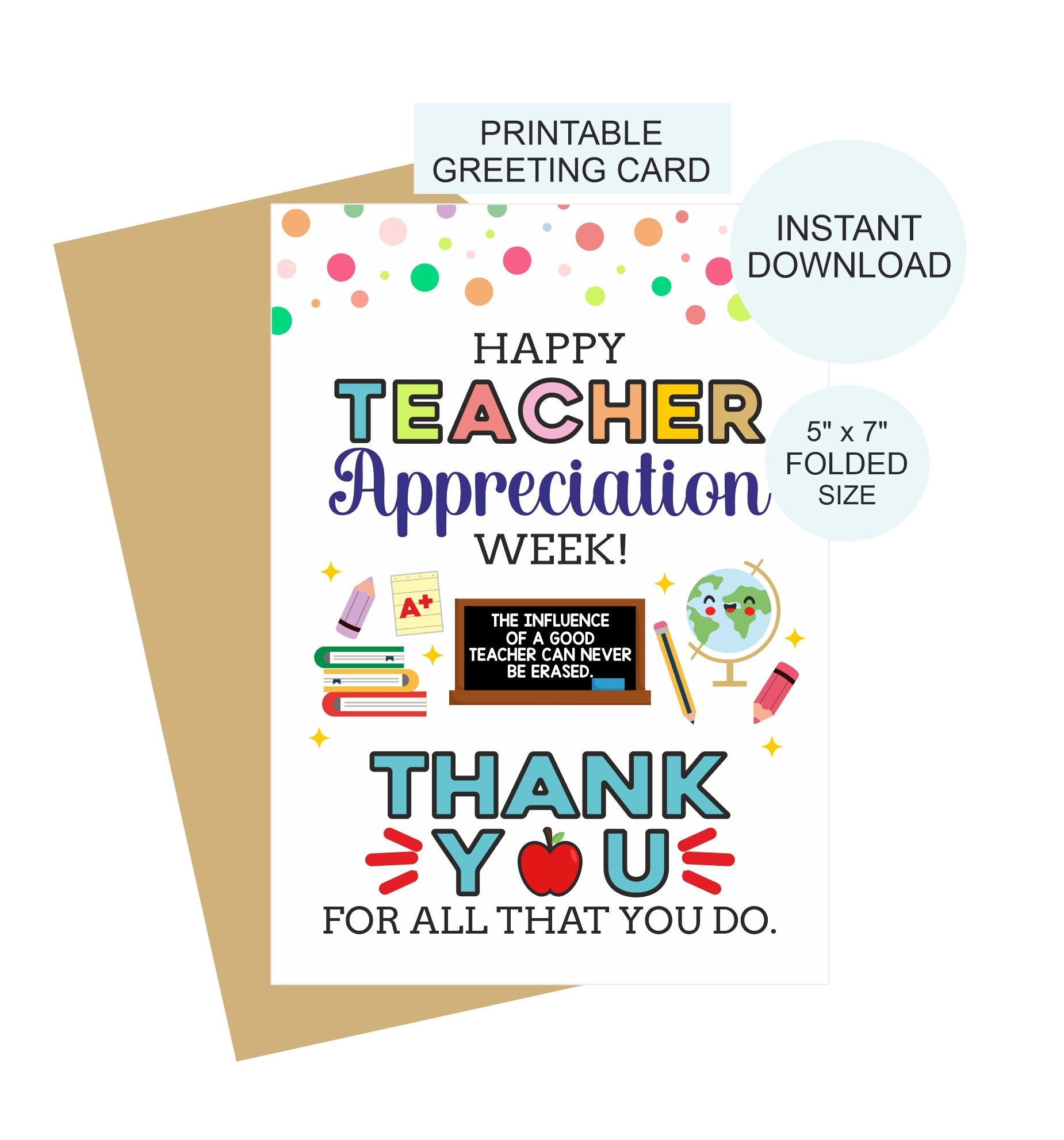 Teacher Appreciation Week Card Printable / Teacher Thank You Card Printable / Teacher Appreciation Card / Thank You Teacher Card / PDF - Etsy for Free Printable Teachers Day Card
