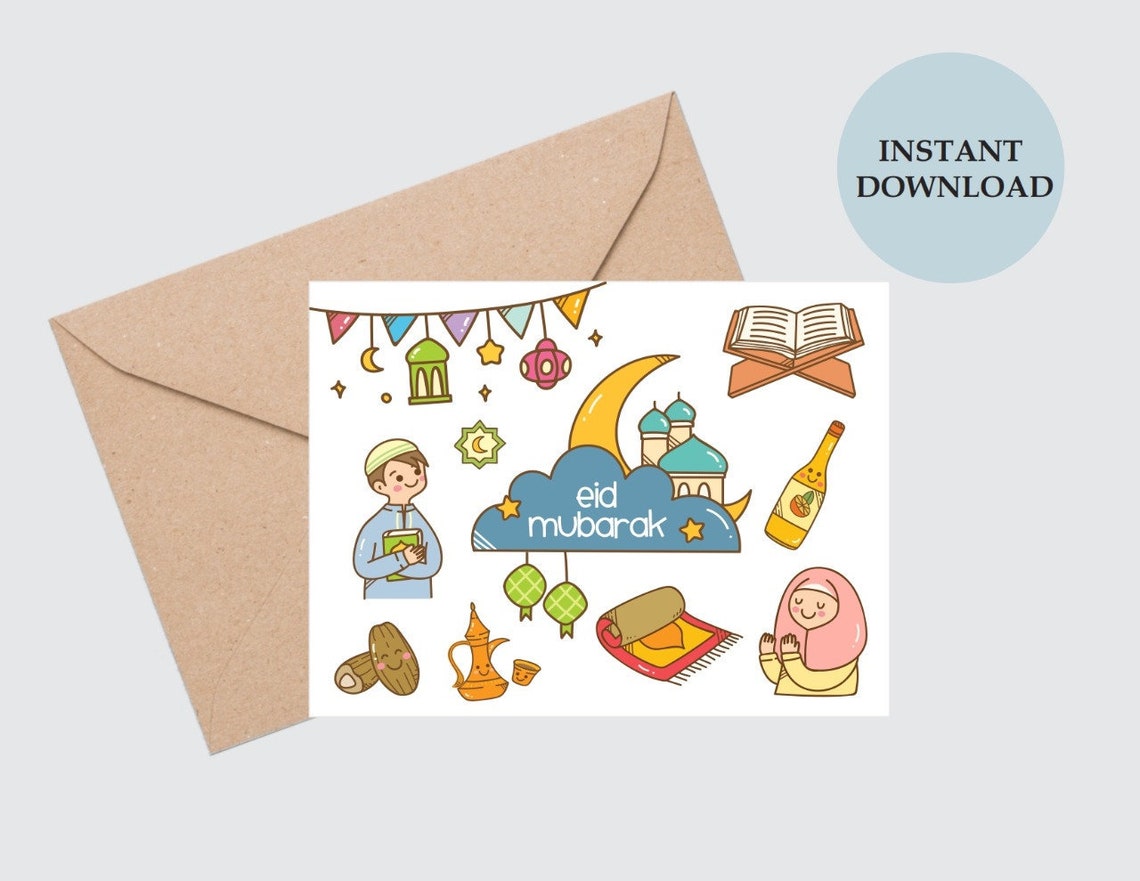 Eid Cards for Kids / Eid Card for Kid / Eid Mubarak Card Kids Etsy