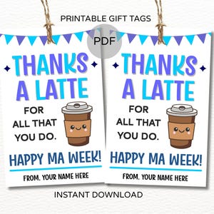 MA week coffee tags printable / Medical Assistant week gift tag / MA week thank you tags / Medical assistant coffee gifts / MA gifts
