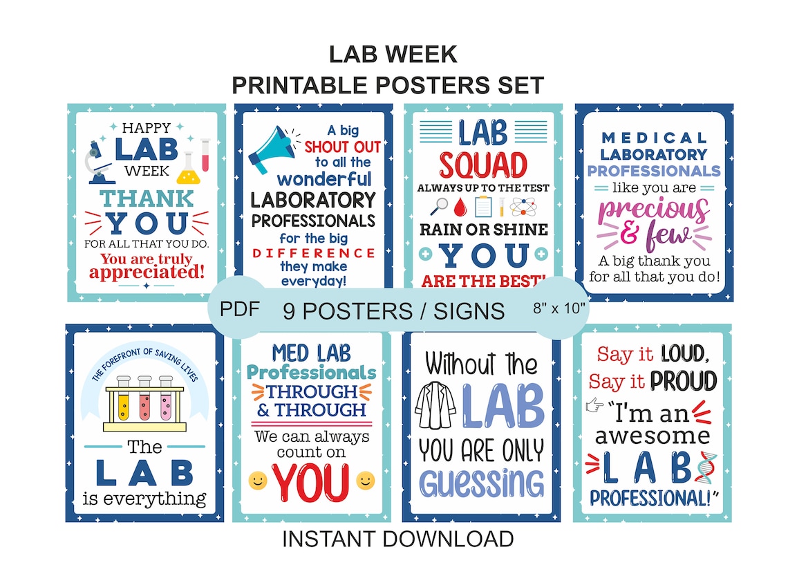 Lab Week Signs Set of 9 Printable / Medical Laboratory Professionals ...