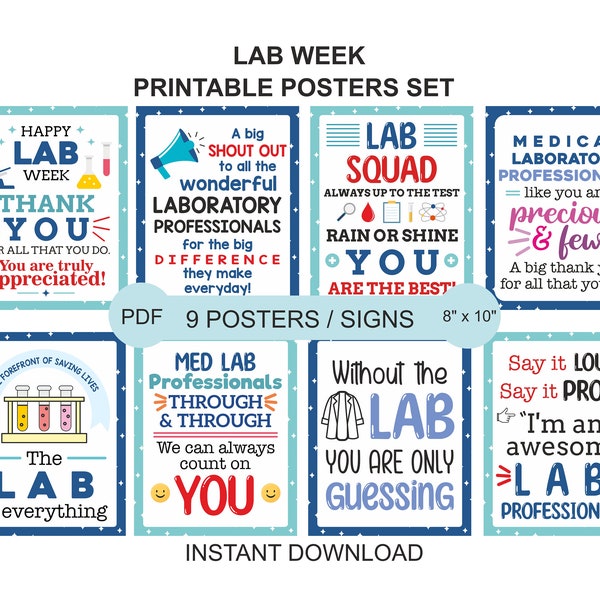 Lab Week signs set of 9 printable / Medical Laboratory professionals week poster / Lab week 2024 / Lab week poster / Lab week decorations