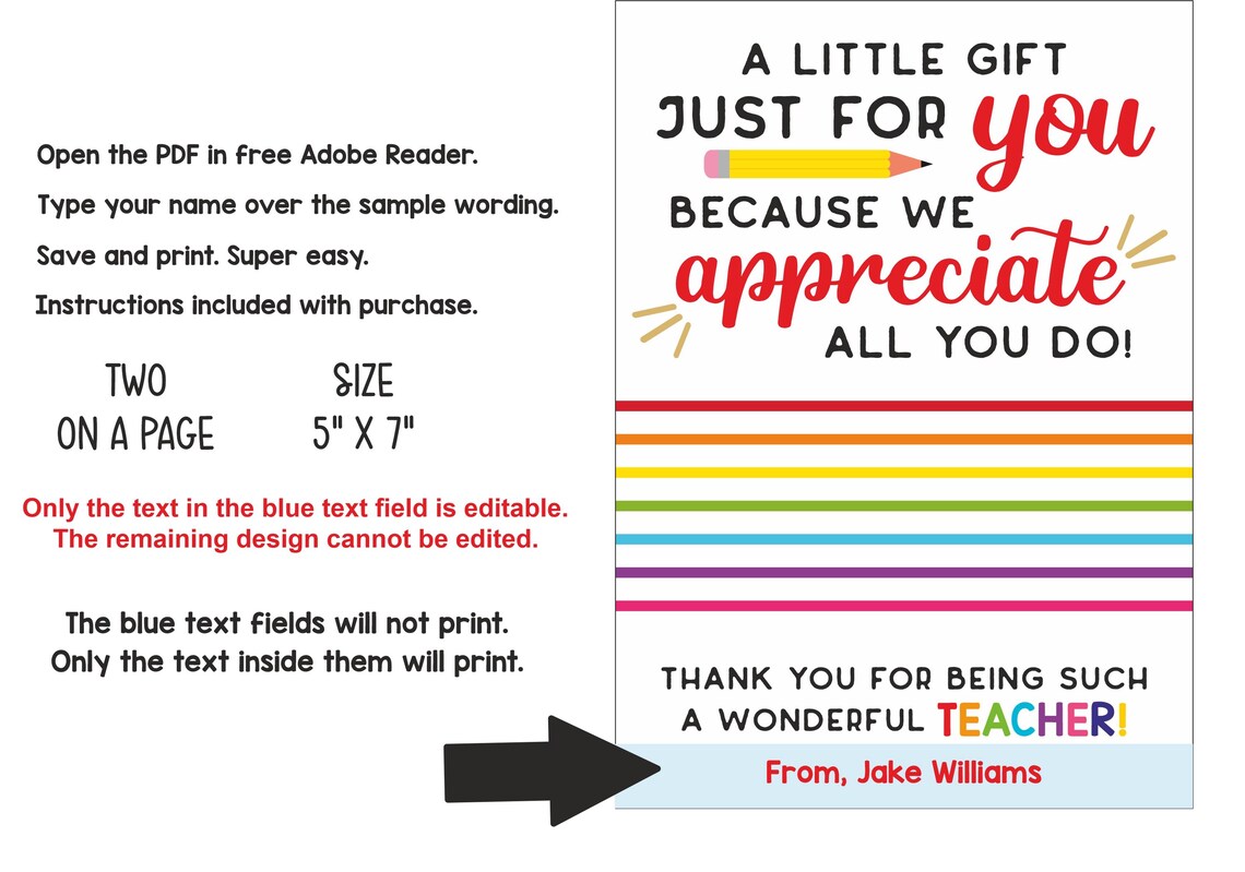 Editable Teacher Appreciation Gift Card Holder Printable / Teacher ...