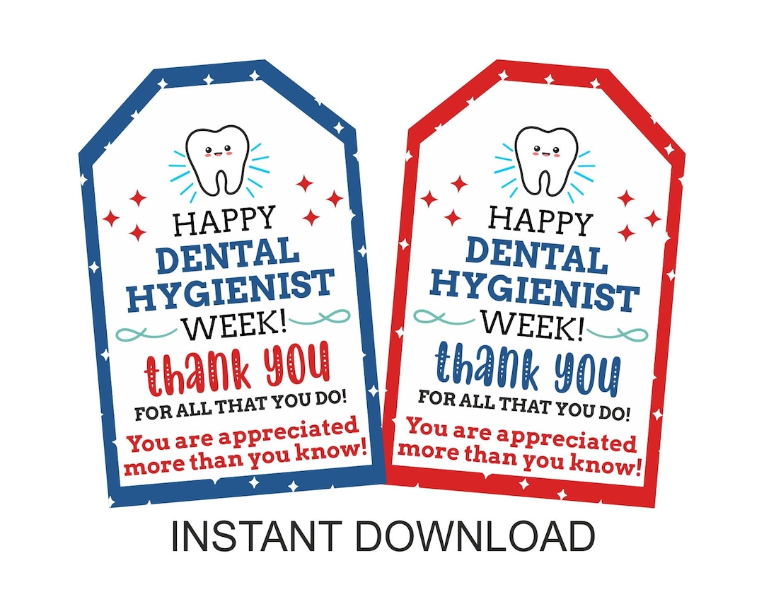 Dental Hygienist Week Thank You Tag Printable / Dental Hygienist Week