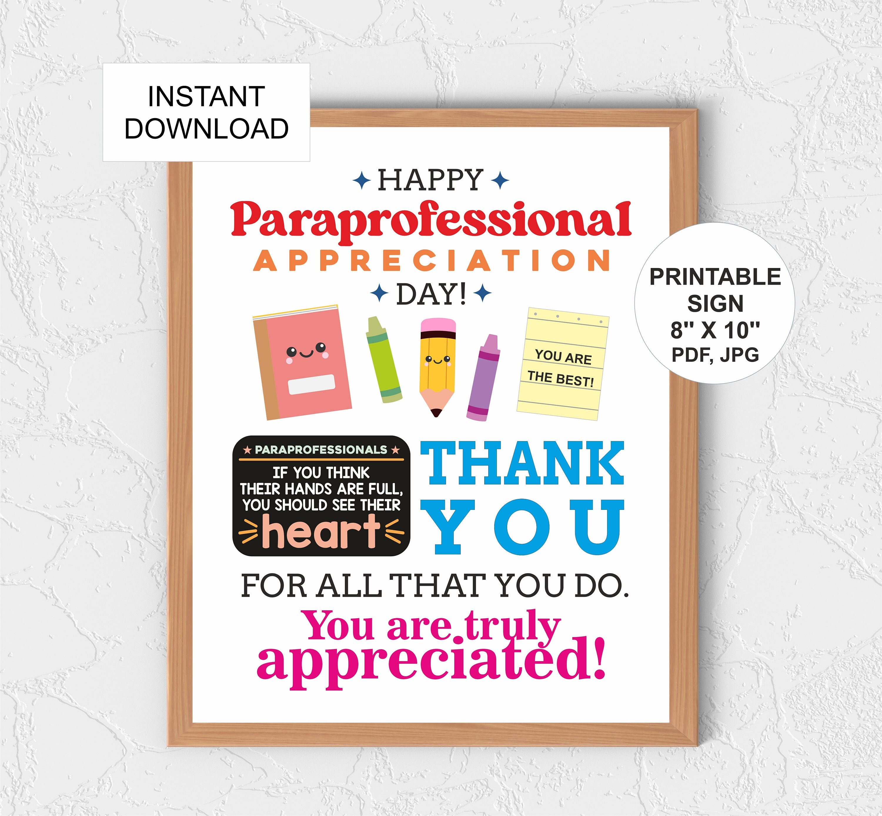 Paraprofessional Day Sign Printable / Paraprofessional Gifts