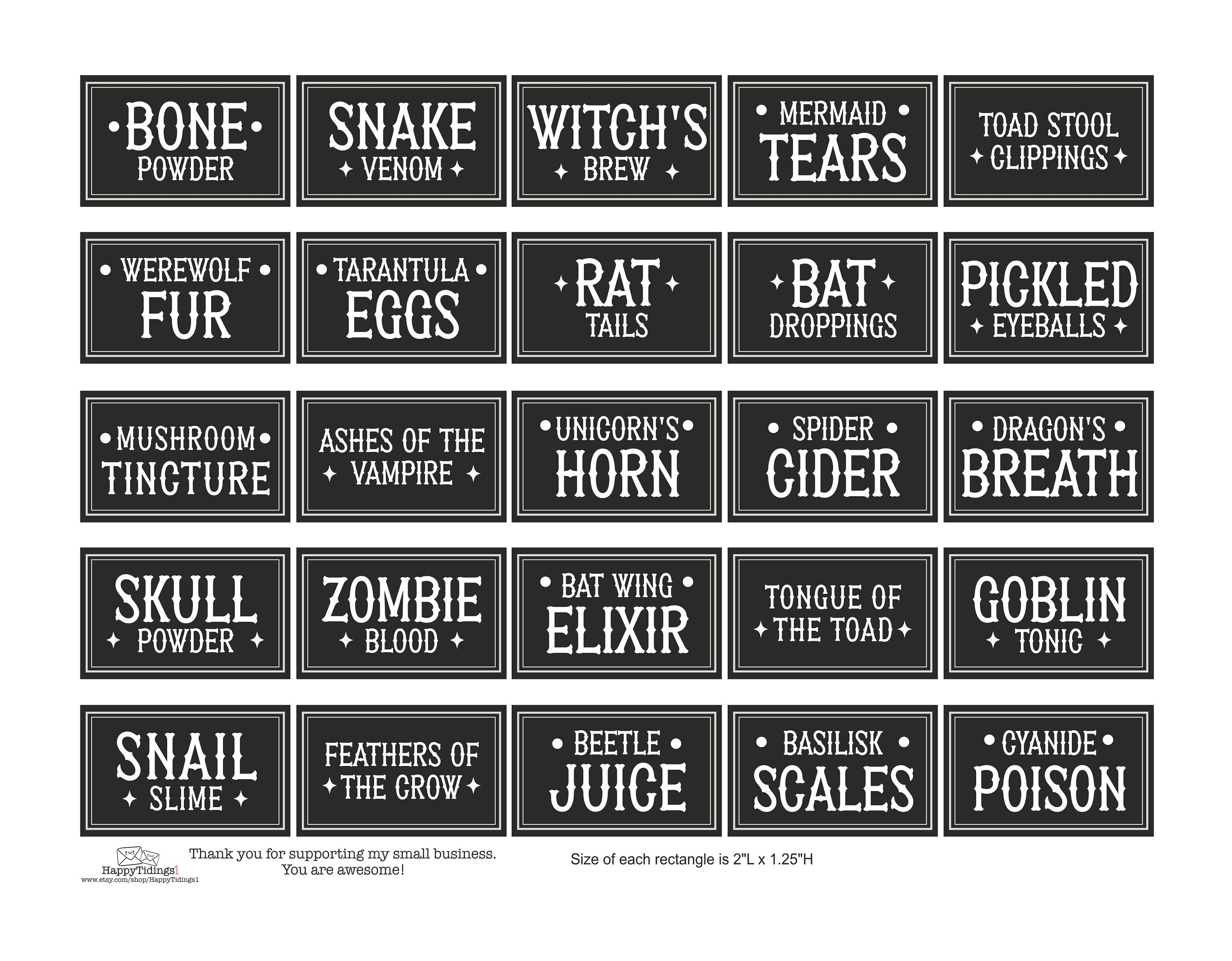 25 Mini Apothecary Label Printable / Vintage Halloween Labels - Etsy