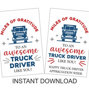 Truck Driver appreciation tags printable / Truck driver appreciation week tag / Truck Driver than you / Truck driver tag / 2 DESIGNS / PDF