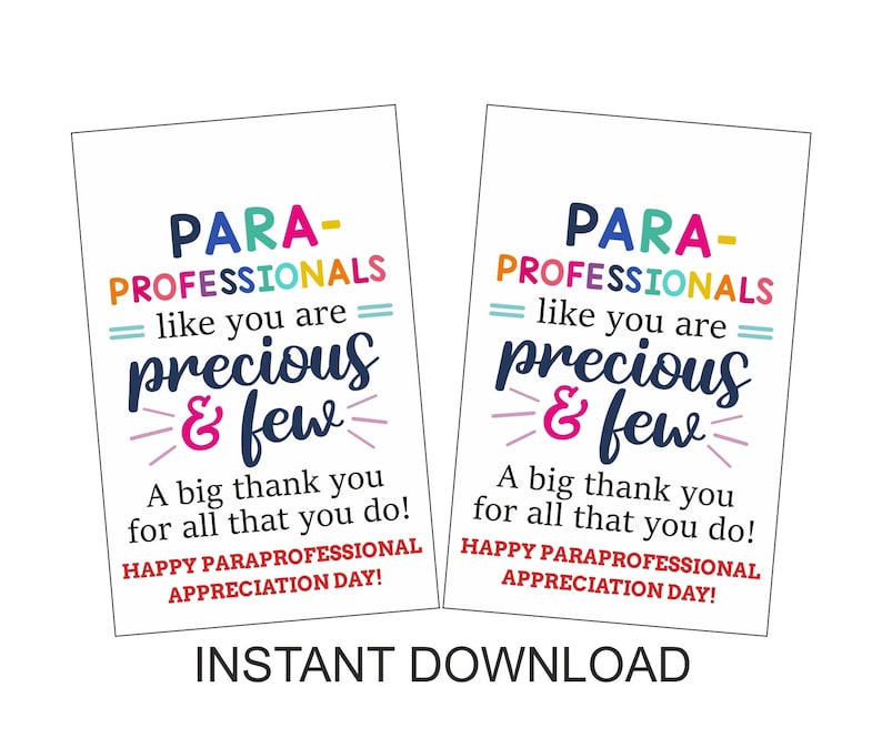 Paraprofessional Day gift tag printable / Paraprofessionals thank you tag / Paraprofessional appreciation gifts / Paraprofessionals day PDF image 1