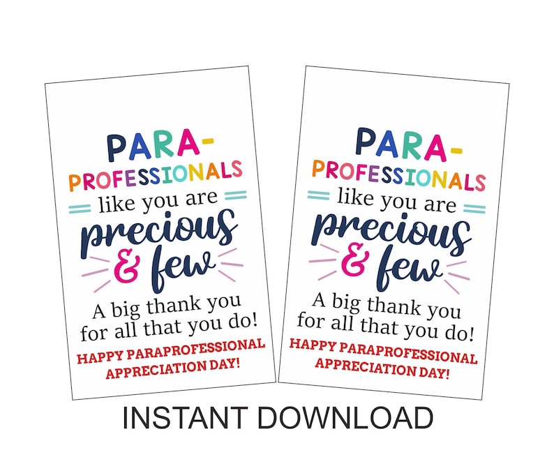 Paraprofessional Day Gift Tag Printable / Paraprofessionals Thank You ...