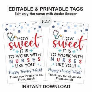 Editable Nurse Week tags printable / Editable Nurse appreciation tags / Nurse gift tags / Nurses week gifts tags / Nurse week candy tags PDF