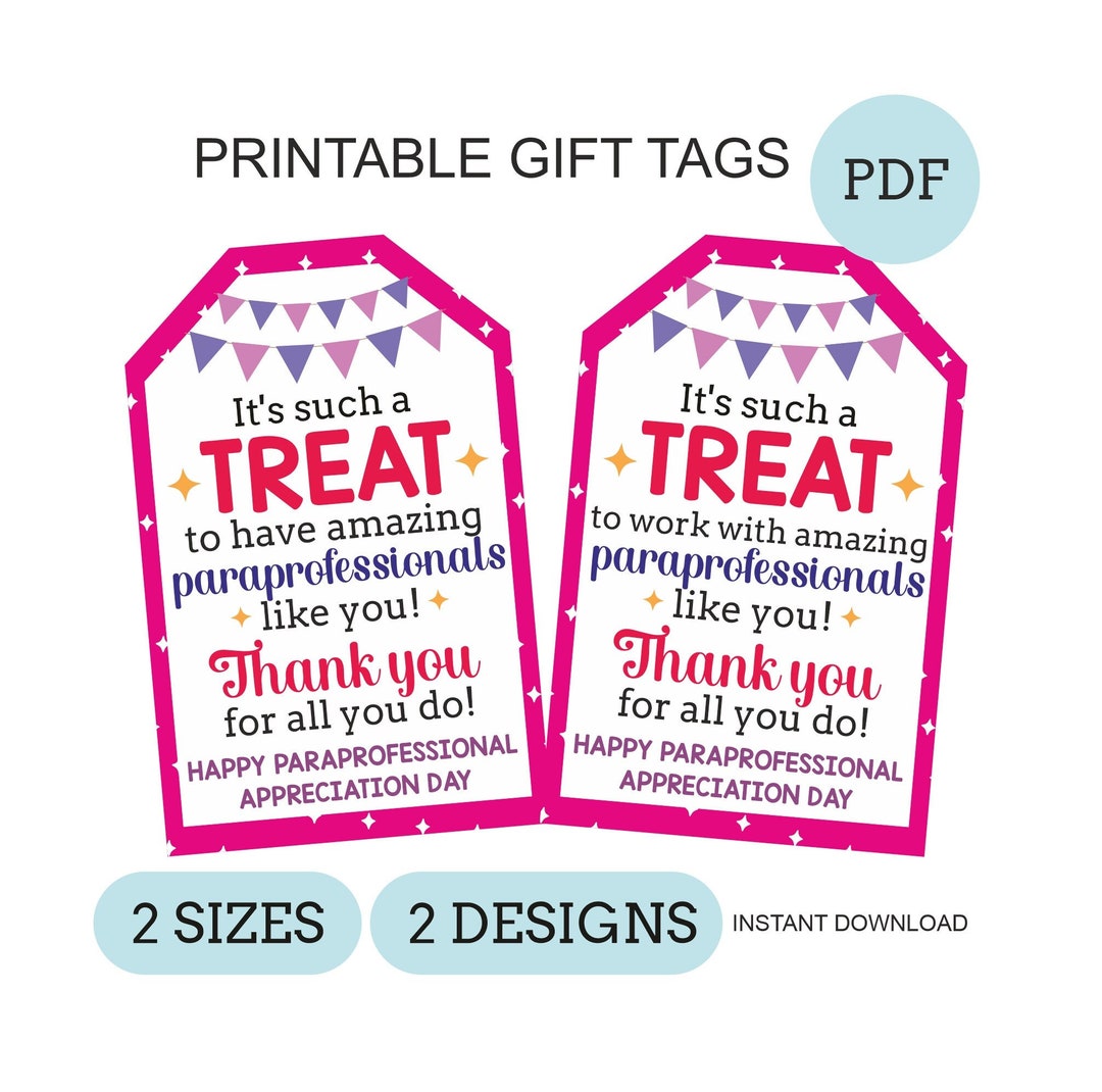 Paraprofessional Day Treat Tags Printable / Paraprofessional Day Gift ...