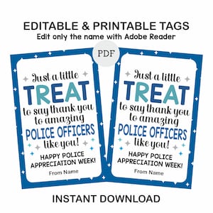 Editable Police week treat tags / Police week candy tags / Police week thank you tags / Police appreciation / Police week gifts / Police tag
