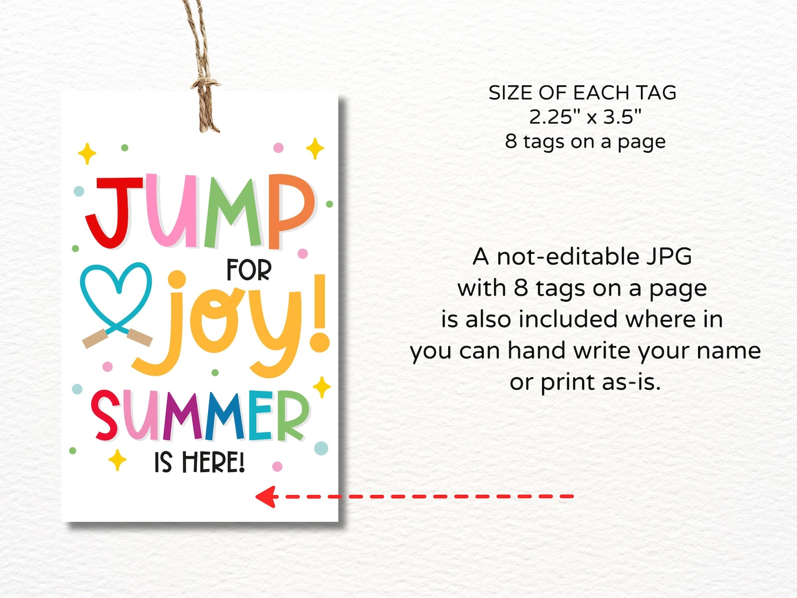 Child Jump Roping Tag Summer Jump Rope Gift Tags Printable / End of School Year Skipping Rope ...
