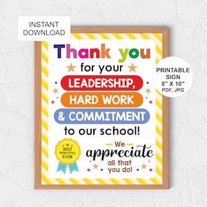 School Principal appreciation sign printable / Principal thank you sign / School Principal day gift / School Principals day poster / PDF