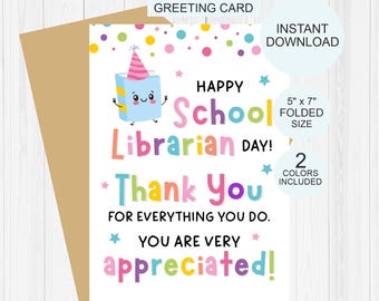 Afdrukbare dagkaart schoolbibliothecaris / waardering dagkaart schoolbibliothecaris / waardering schoolbibliothecaris / Bedankkaart / 2 KLEUREN