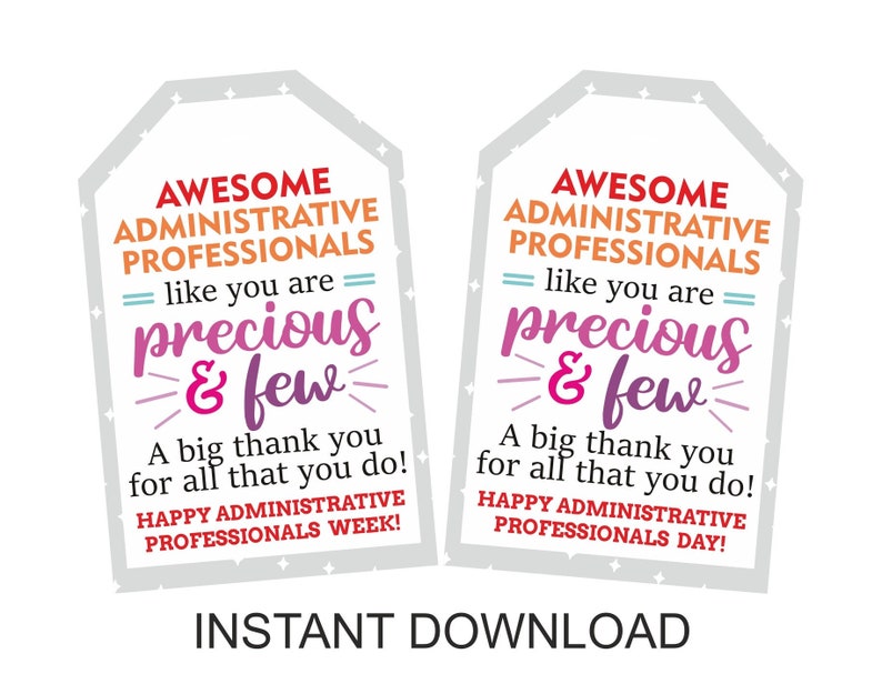 Administrative Professionals day gift tag printable / Administrative Professional day gifts tag / Administrative week tag / 2 DESIGNS / PDF image 1