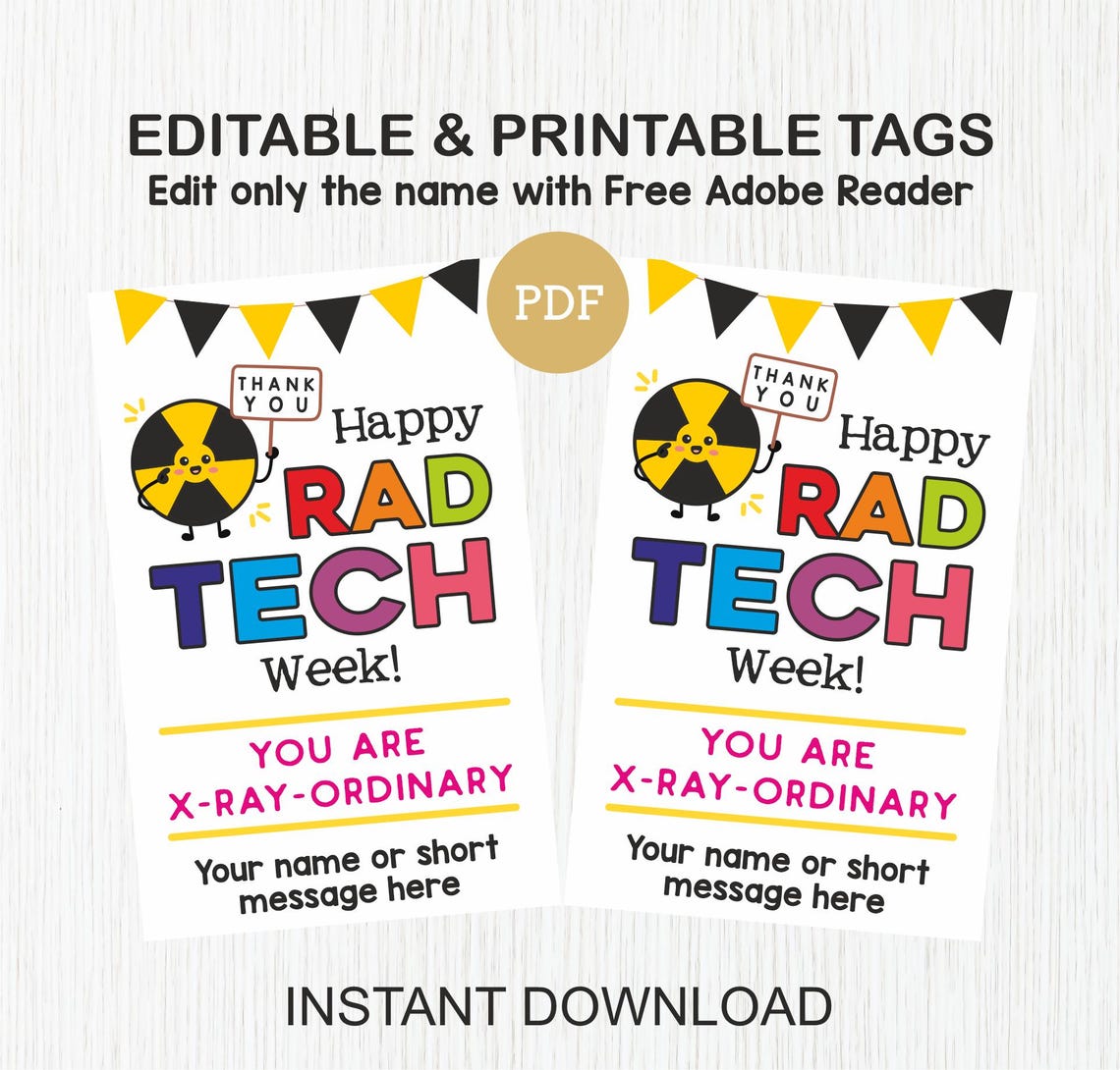 Tech Week Printable Labels Editable Rad Tech Week Tags Printable / Rad Tech Week Gift Tags / Rad ...