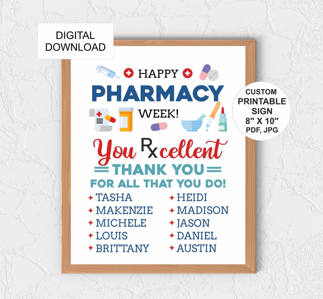 Personalised Pharmacy Week Appreciation Sign Printable / Etsy