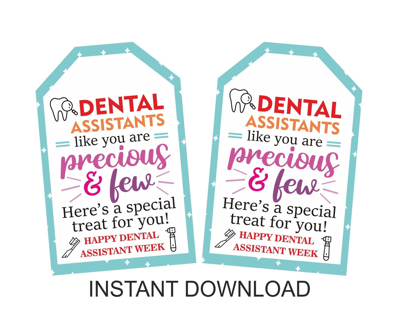Dental Assistant Week Tag Printable / Dental Assistant Gifts Etsy