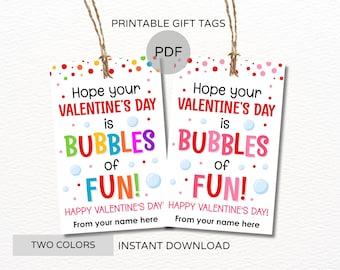 Valentine bubble tags printable / Bubbles gift tags / Bubbles of fun tag / Valentine Bubble wand tag / Bubble Valentine's day tags 2 COLORS