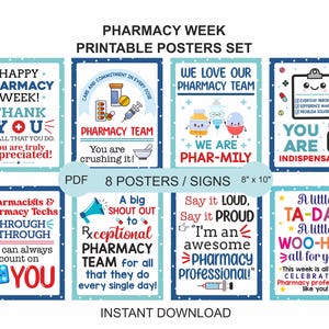 Pharmacy Week posters set of 8 printable / Pharmacy Week signs / Pharmacy appreciation week posters / Pharmacy week  decor / thank you sign