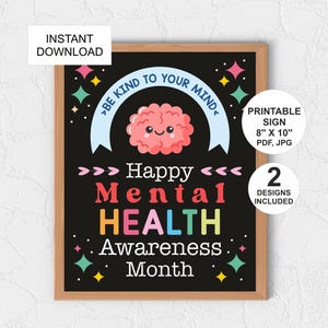 Póster imprimible del mes de concientización sobre la salud mental / Póster del mes de concientización sobre la salud mental Letrero del mes de la salud mental Semana de la salud mental 2 DISEÑOS